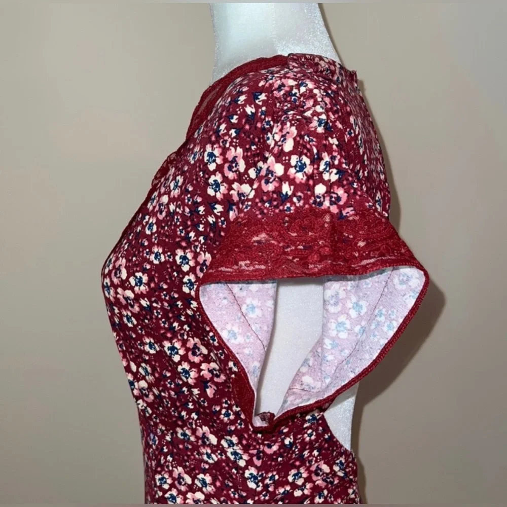 NWOT Free People sweet talker floral lace V neck ruched keyhole mini dress - Picture 7 of 14